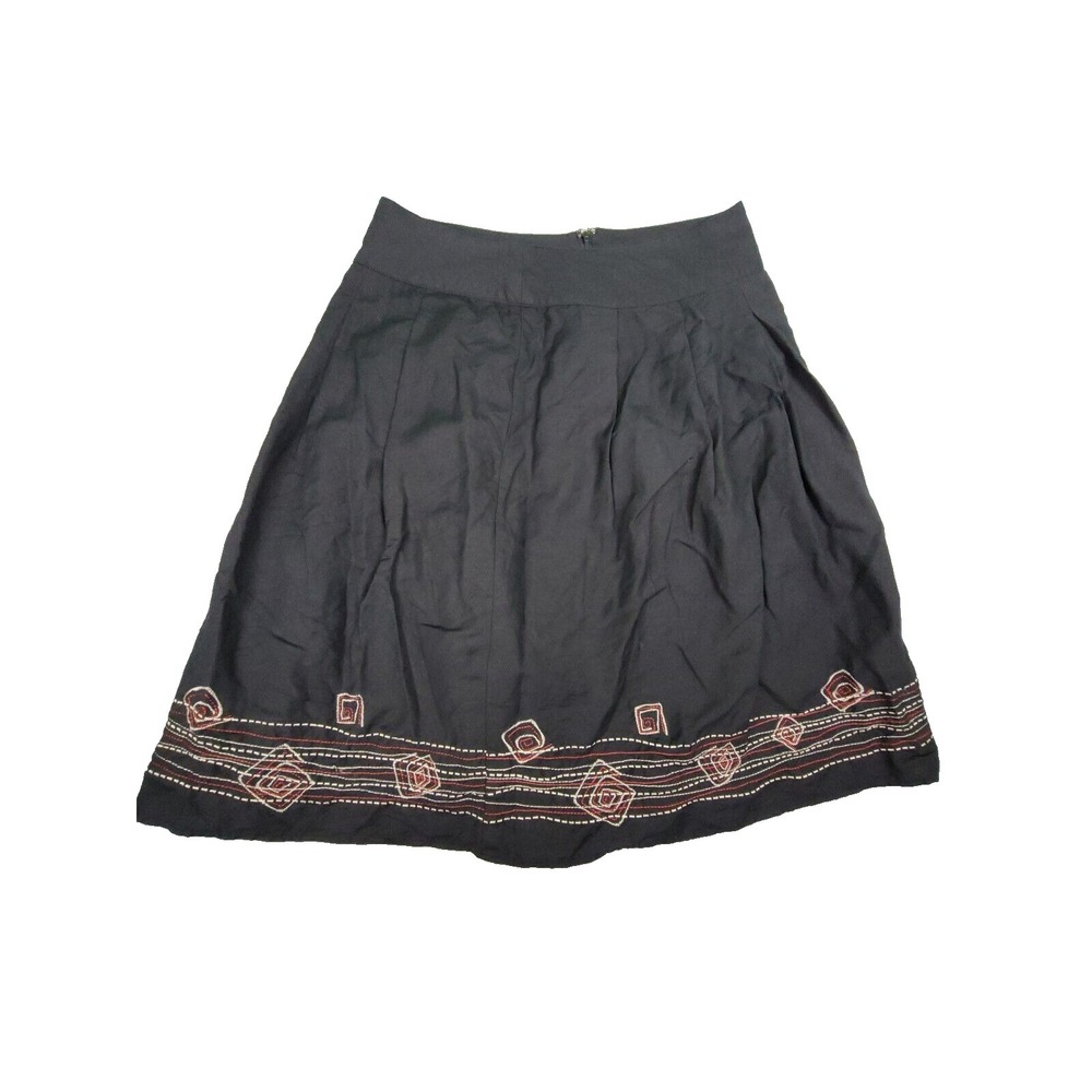 Hearts of Palm Skirt Black Embroidered Linen Blend Size 10